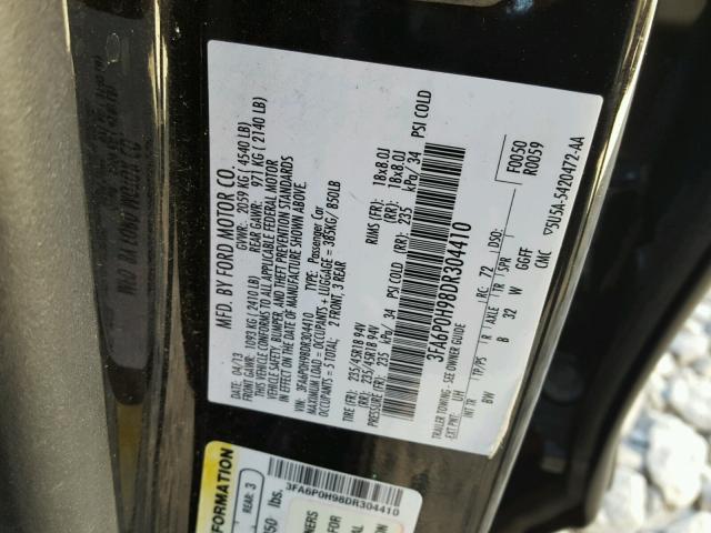 3FA6P0H98DR304410 - 2013 FORD FUSION SE BLACK photo 10