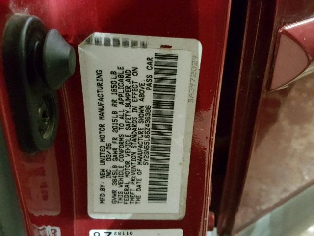 5Y2SN65L66Z436386 - 2006 PONTIAC VIBE GT RED photo 10