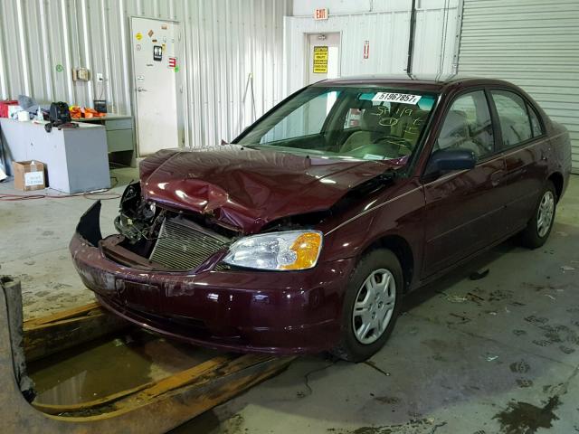 2HGES16582H513943 - 2002 HONDA CIVIC LX BURGUNDY photo 2