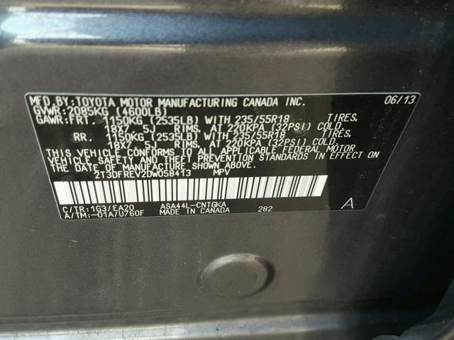 2T3DFREV2DW058413 - 2013 TOYOTA RAV4 LIMIT GRAY photo 10