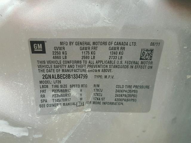 2GNALBEC8B1334799 - 2011 CHEVROLET EQUINOX LS SILVER photo 10