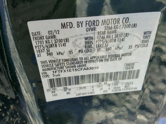 1FTFX1ET5CFA83019 - 2012 FORD F150 SUPER GREEN photo 10