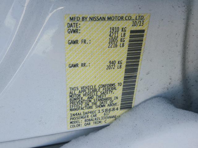 1N4AL3AP4EC158684 - 2014 NISSAN ALTIMA 2.5 WHITE photo 10