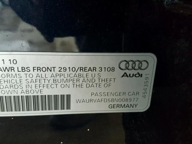 WAURVAFD5BN008977 - 2011 AUDI A8 L QUATT BLUE photo 10