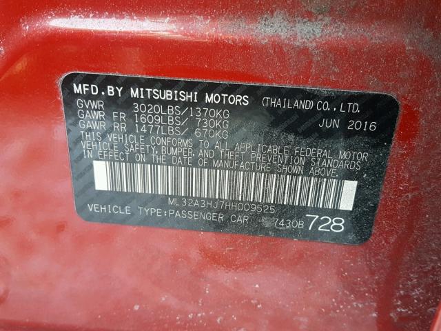 ML32A3HJ7HH009525 - 2017 MITSUBISHI MIRAGE ES RED photo 10