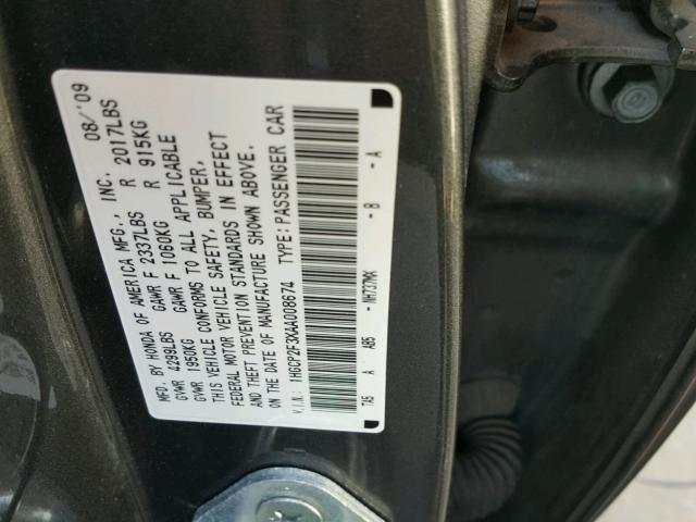 1HGCP2F3XAA008674 - 2010 HONDA ACCORD LX GRAY photo 10