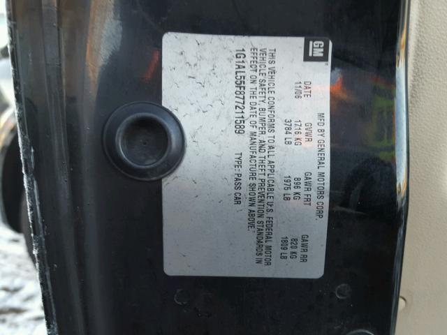 1G1AL55F877211589 - 2007 CHEVROLET COBALT LT BLACK photo 10