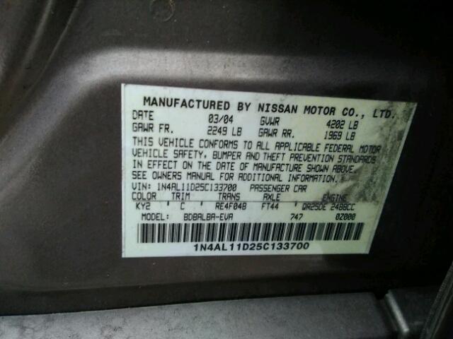 1N4AL11D25C133700 - 2005 NISSAN ALTIMA S BROWN photo 10