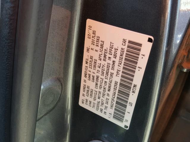 1HGCP2F43AA182580 - 2010 HONDA ACCORD LXP GRAY photo 10