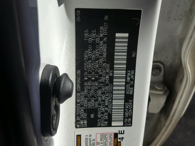 JTEGD21A750112027 - 2005 TOYOTA HIGHLANDER WHITE photo 10