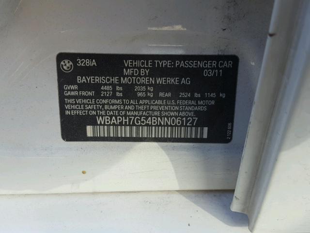 WBAPH7G54BNN06127 - 2011 BMW 328 I WHITE photo 10