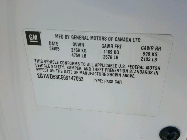 2G1WD58C669147053 - 2006 CHEVROLET IMPALA SUP 白色 照片 10