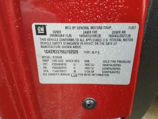 1GKER33798J192020 - 2008 GMC ACADIA SLT Qırmızı foto 10