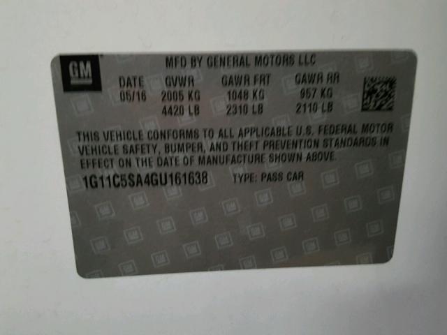 1G11C5SA4GU161638 - 2016 CHEVROLET MALIBU LIM 白色 照片 10