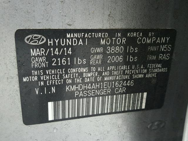 KMHDH4AH1EU162446 - 2014 HYUNDAI ELANTRA SE GRAY photo 10