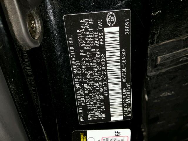 4T1BF30K55U088968 - 2005 TOYOTA CAMRY LE შავი ფოტო 10