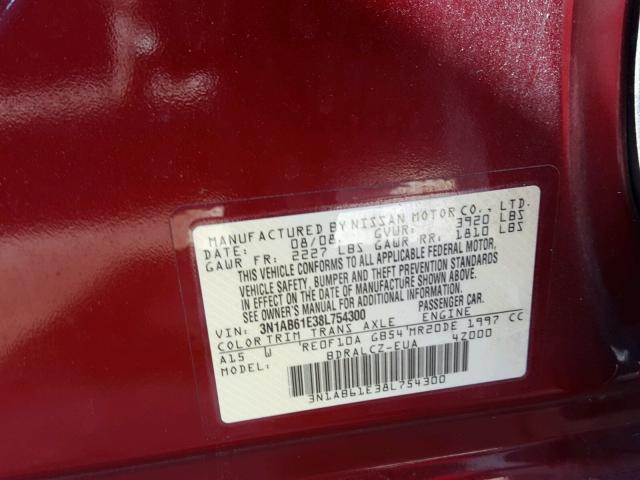 3N1AB61E38L754300 - 2008 NISSAN SENTRA 2.0 RED photo 10