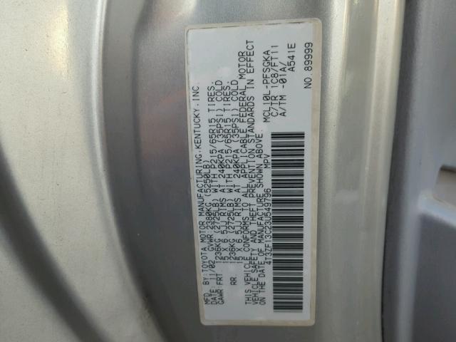 4T3ZF13C23U549796 - 2003 TOYOTA SIENNA LE SILVER photo 10