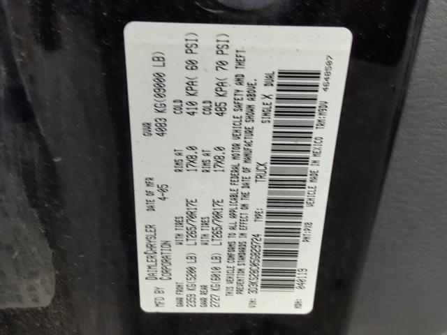3D3KS28C05G829724 - 2005 DODGE RAM 2500 S BLACK photo 10