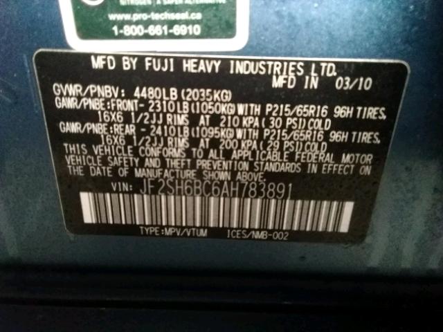 JF2SH6BC6AH783891 - 2010 SUBARU FORESTER X BLUE photo 10