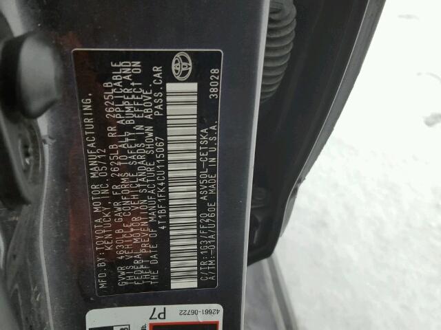 4T1BF1FK4CU115067 - 2012 TOYOTA CAMRY BASE GRAY photo 10