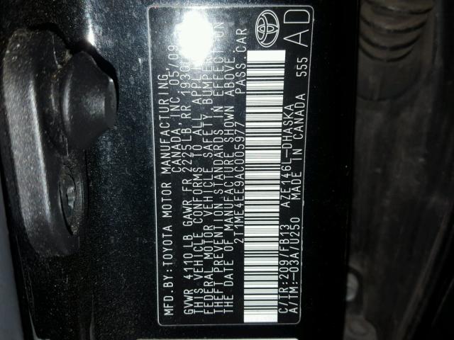 2T1ME4EE9AC005977 - 2010 TOYOTA COROLLA MA BLACK photo 10