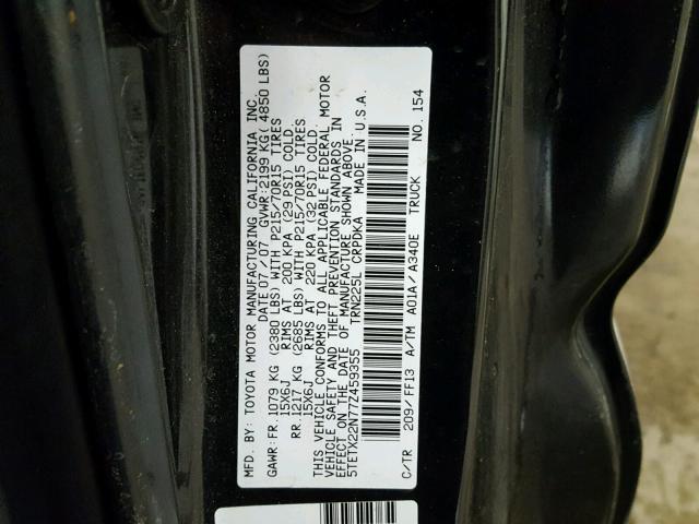 5TETX22N77Z459355 - 2007 TOYOTA TACOMA ACC BLACK photo 10