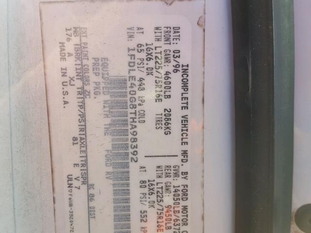 1FDLE40G8THA98392 - 1996 FORD ECONOLINE WHITE photo 10