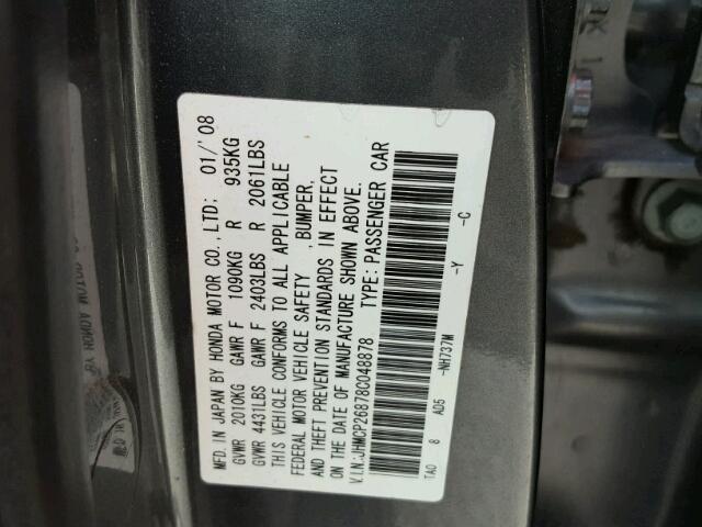 JHMCP26878C048878 - 2008 HONDA ACCORD EXL GRAY photo 10