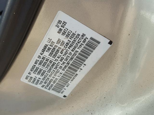 5FNRL38715B070276 - 2005 HONDA ODYSSEY EX SILVER photo 10