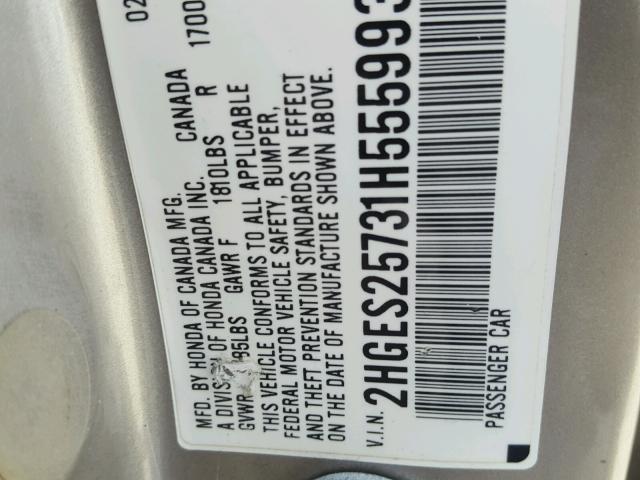 2HGES25731H555993 - 2001 HONDA CIVIC EX ბეჟი ფოტო 10