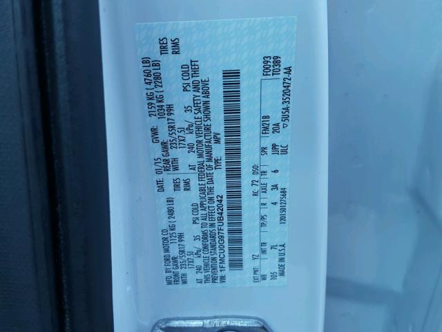 1FMCU0G97FUB42042 - 2015 FORD ESCAPE SE WHITE photo 10