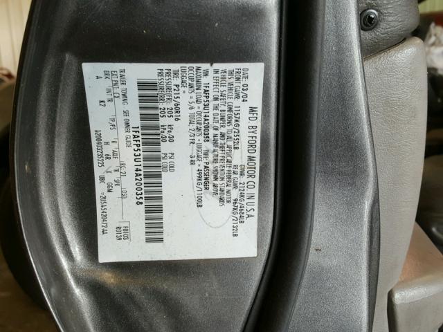 1FAFP53U14A200358 - 2004 FORD TAURUS SE GRAY photo 10