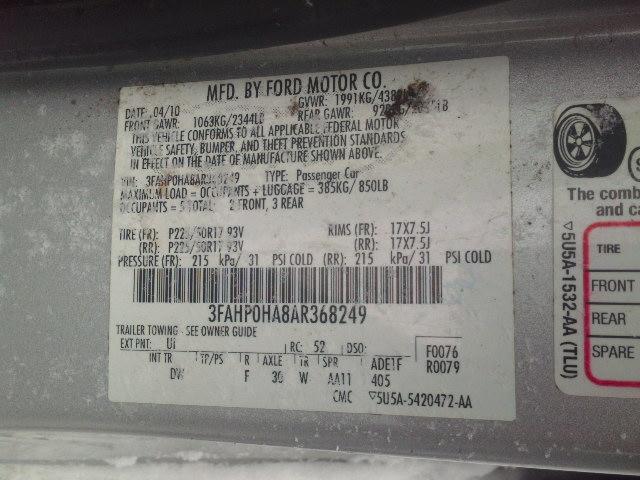 3FAHP0HA8AR368249 - 2010 FORD FUSION SE GRAY photo 10