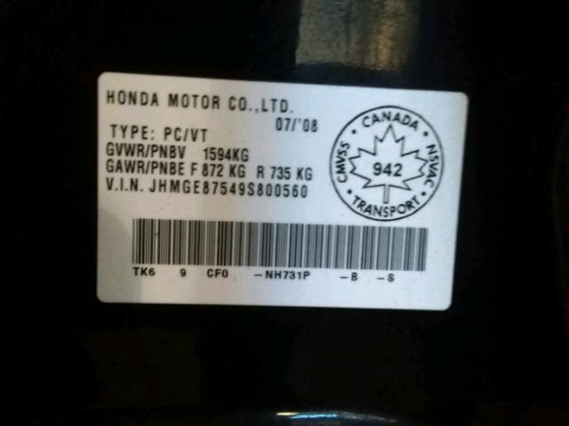 JHMGE87549S800560 - 2009 HONDA FIT LX BLACK photo 10