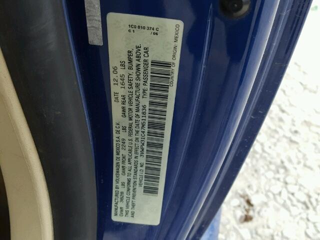 3VWPW31C47M511836 - 2007 VOLKSWAGEN NEW BEETLE 蓝色 照片 10