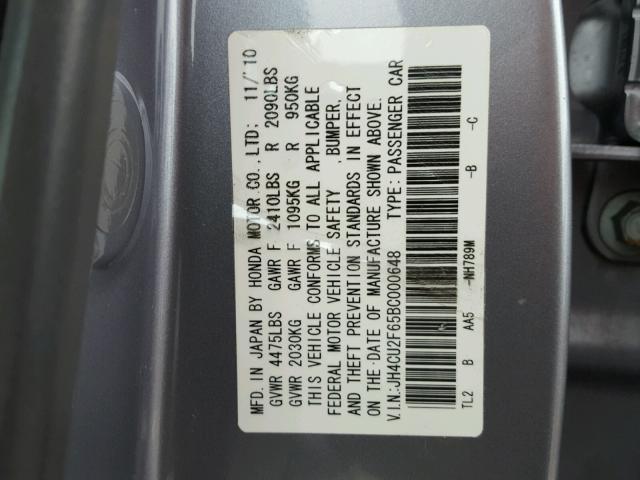 JH4CU2F65BC000648 - 2011 ACURA TSX SILVER photo 10