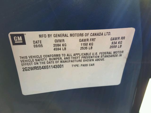 2G2WR554X61143001 - 2006 PONTIAC GRAND PRIX Turkuaz foto 10