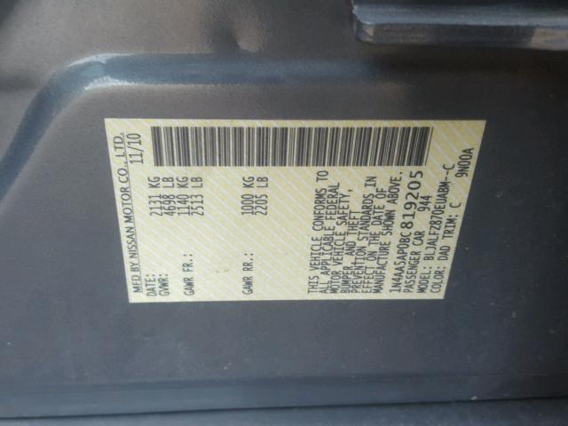 1N4AA5AP0BC819205 - 2011 NISSAN MAXIMA S GRAY photo 10