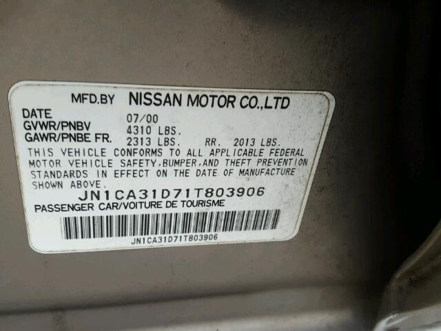 JN1CA31D71T803906 - 2001 NISSAN MAXIMA GXE GRAY photo 10