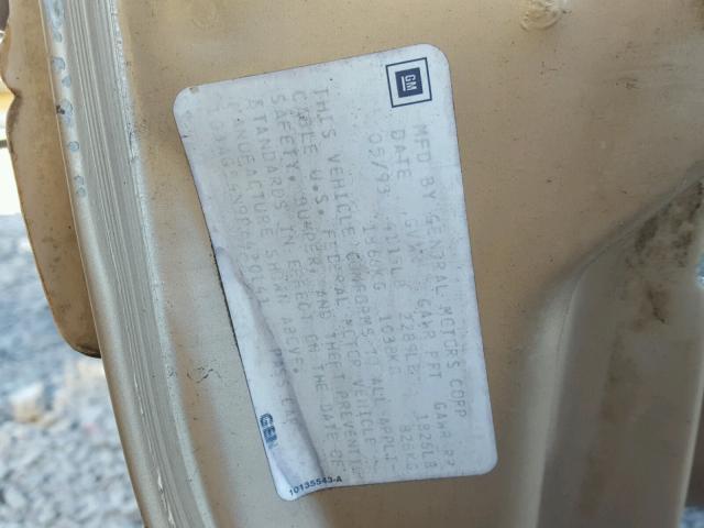 1G3AG54N9P6420141 - 1993 OLDSMOBILE CUTLASS CI 金色 照片 10