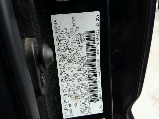 3TMKU4HN0AM025645 - 2010 TOYOTA TACOMA DOU BLACK photo 10