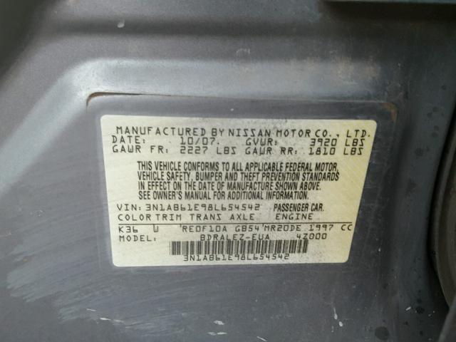 3N1AB61E98L654542 - 2008 NISSAN SENTRA 2.0 GRAY photo 10