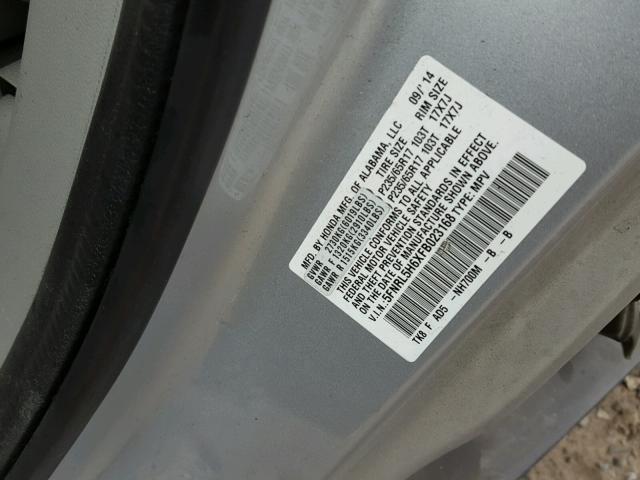 5FNRL5H6XFB023168 - 2015 HONDA ODYSSEY EX SILVER photo 10