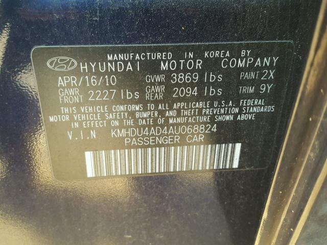 KMHDU4AD4AU068824 - 2010 HYUNDAI ELANTRA BL BLUE photo 10