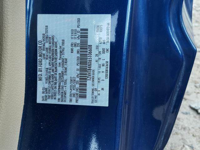 1ZVHT84NX65106608 - 2006 FORD MUSTANG BLUE photo 10