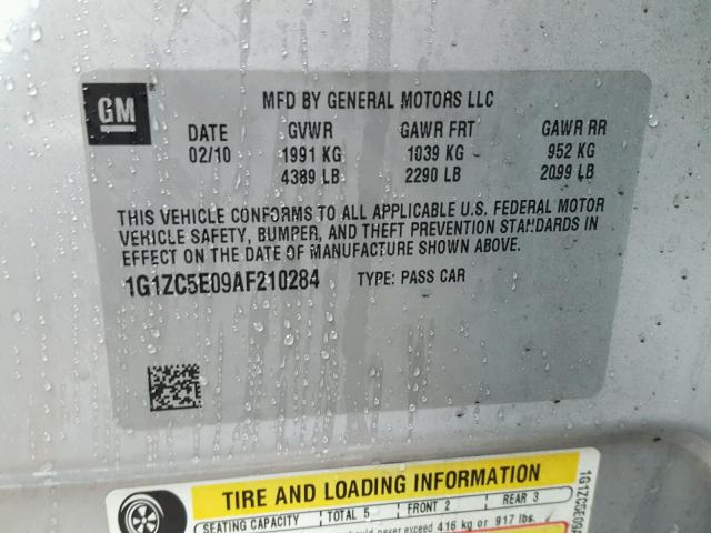 1G1ZC5E09AF210284 - 2010 CHEVROLET MALIBU 1LT 银色 照片 10