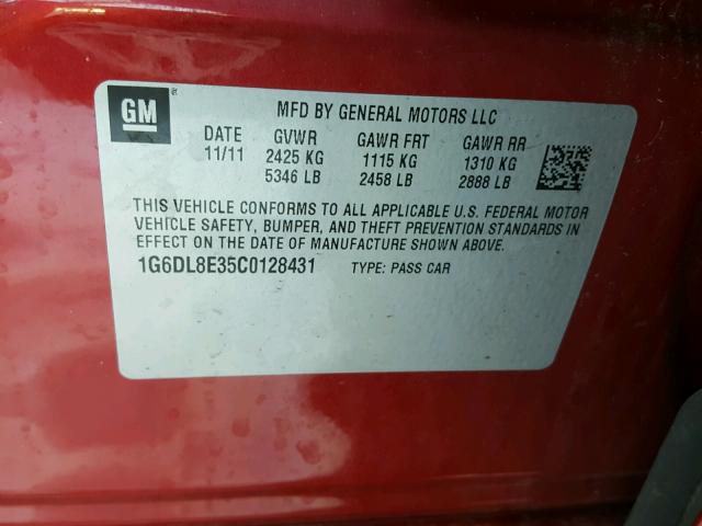 1G6DL8E35C0128431 - 2012 CADILLAC CTS PERFOR RED photo 10