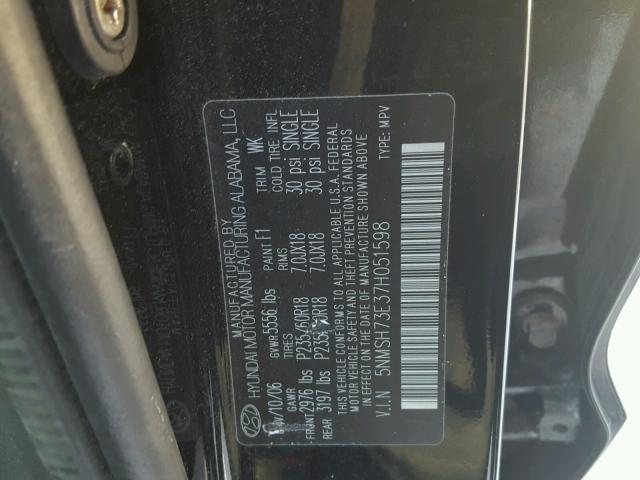 5NMSH73E37H051598 - 2007 HYUNDAI SANTA FE S 黑色 照片 10