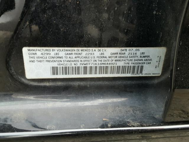 3VWDT71K16M644921 - 2006 VOLKSWAGEN JETTA TDI BLACK photo 10